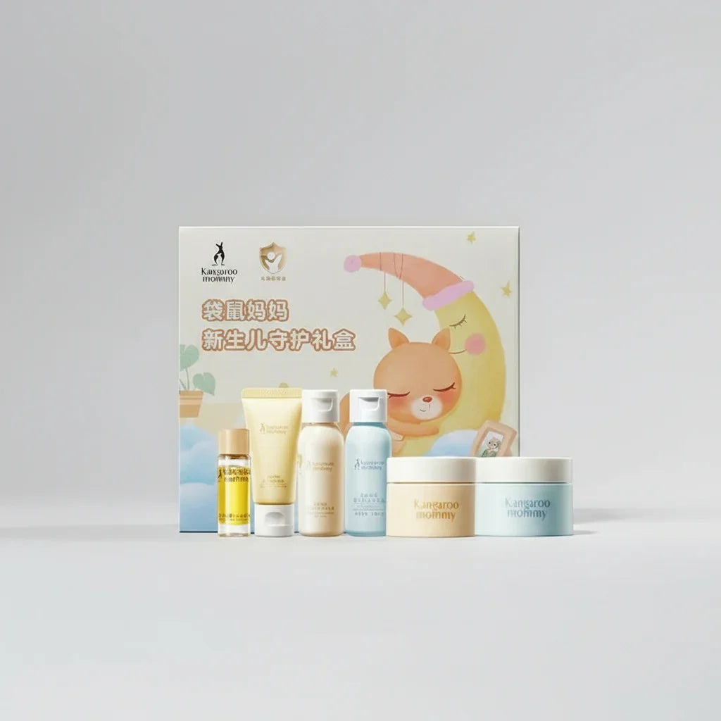 Kangaroo baby care set and white background 