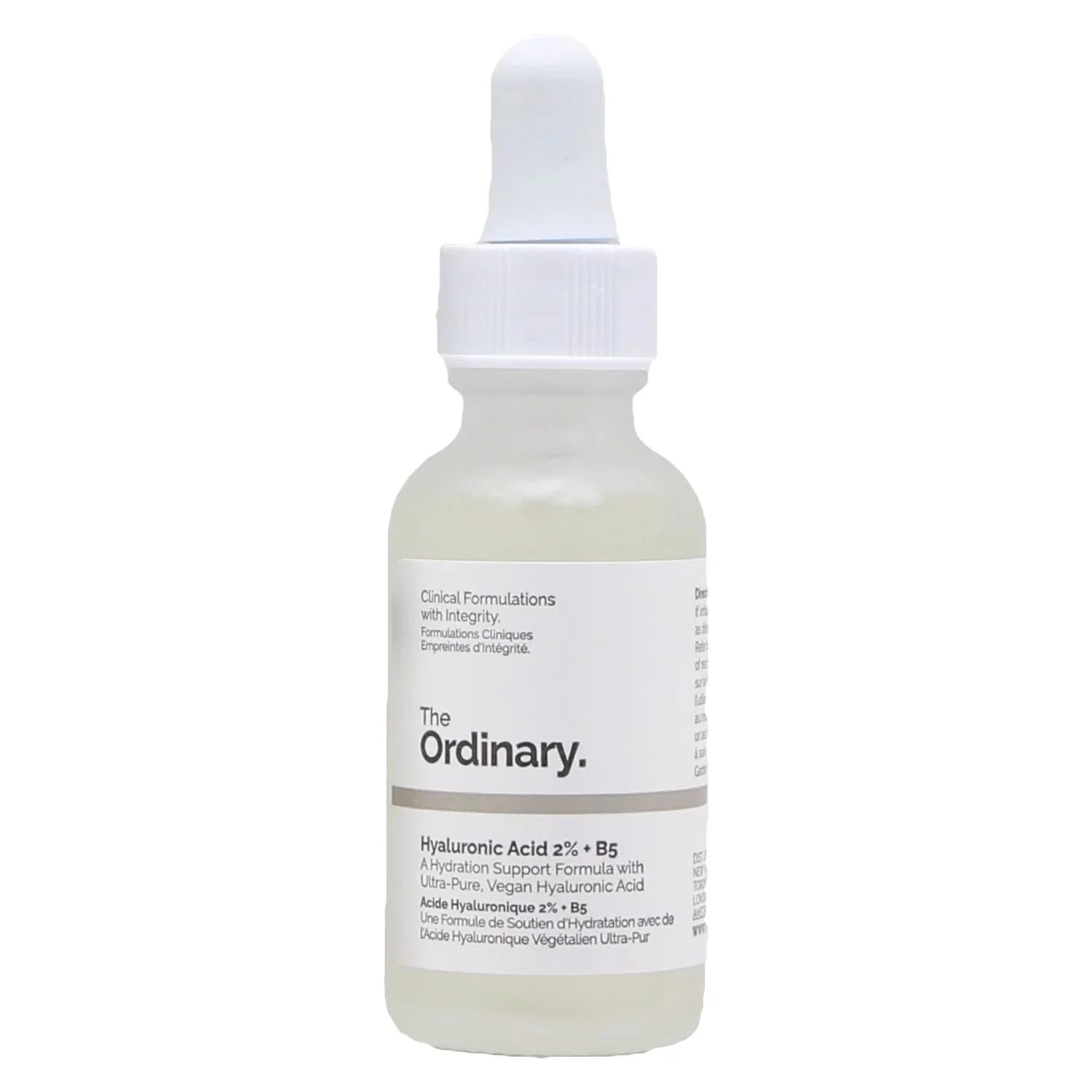 Skincare serum bottle with dropper labeled 'The Ordinary' on a white background