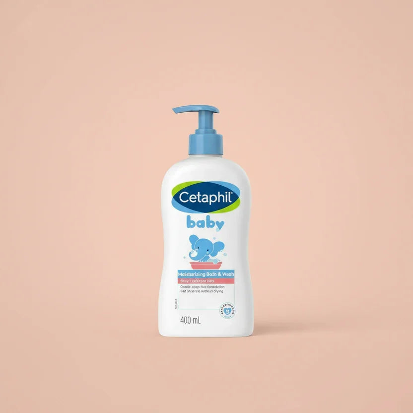 Cetaphil Baby moisturizing bath and wash bottle with pump dispenser.
