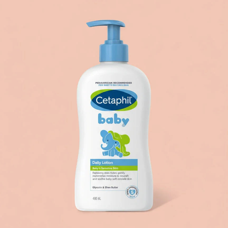 Cetaphil baby daily lotion bottle on a white background