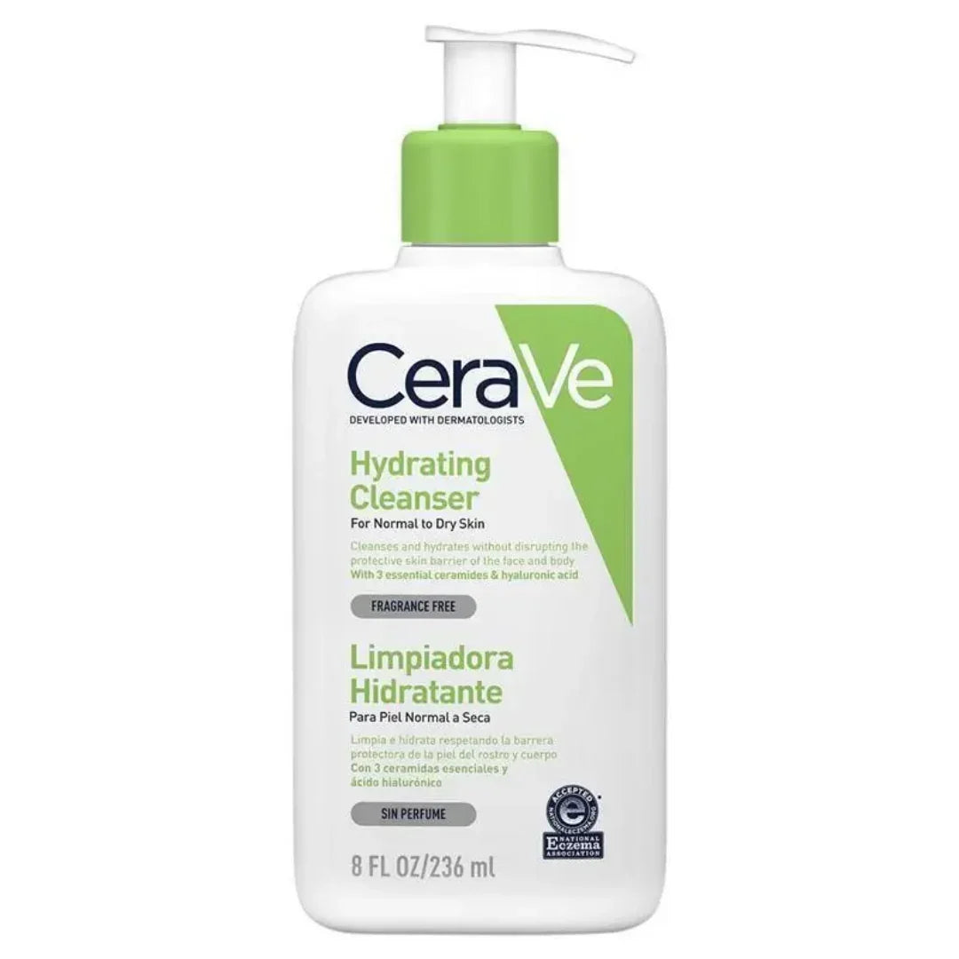 CeraVe hydrating cleanser bottle on a white background