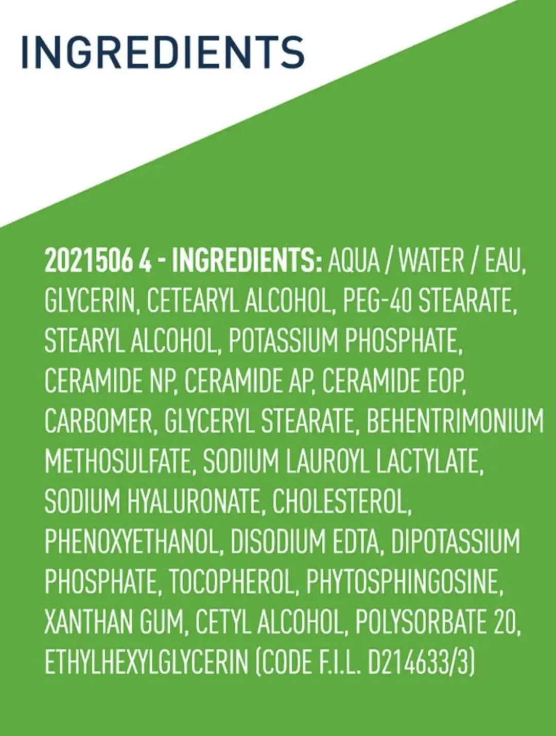List of ingredients on a green background with a white triangle